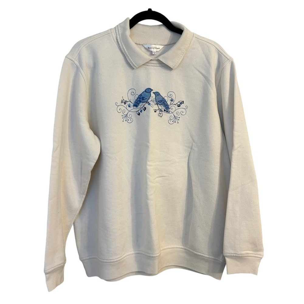 Norther Reflections Collars Sweater with Embroidered Holiday Birds